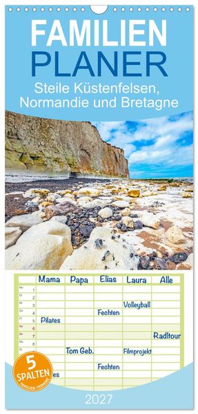 Familienplaner 2027 - Steile Küstenfelsen Normandie und Bretagne mit 5 Spalten (Wandkalender 21 x 45 cm) CALVENDO