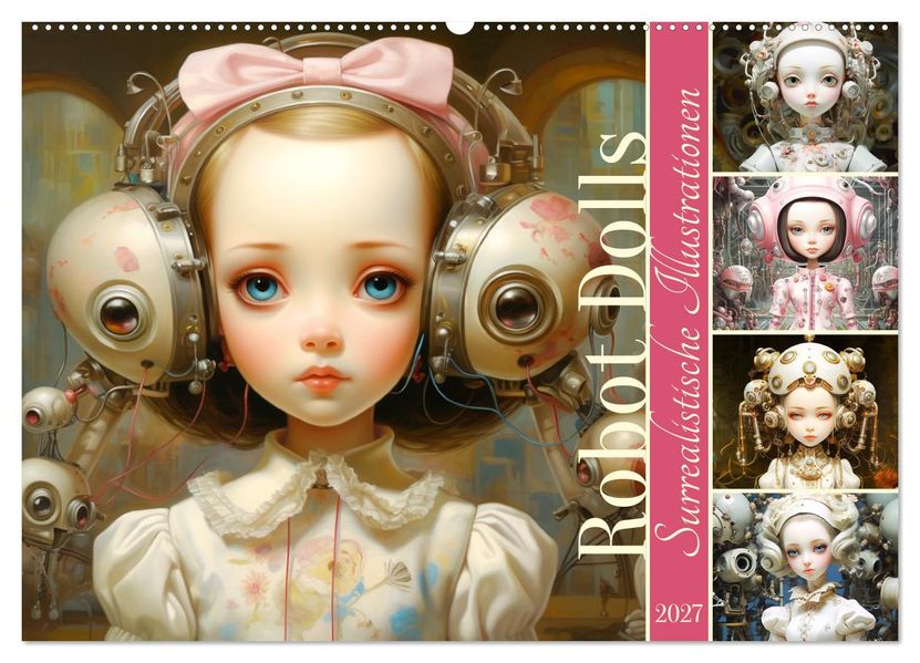 Roboter Puppen. Surrealistische Illustrationen (Wandkalender 2027 DIN A2 quer) CALVENDO Monatskalender