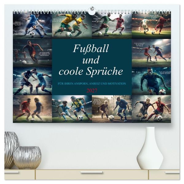 Fußball und coole Sprüche (hochwertiger Premium Wandkalender 2027 DIN A2 quer) Kunstdruck in Hochglanz