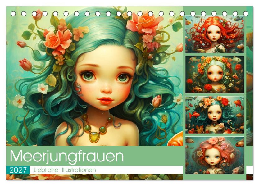 Zauberhafte Meerjungfrauen. Liebliche Illustrationen (Tischkalender 2027 DIN A5 quer) CALVENDO Monatskalender