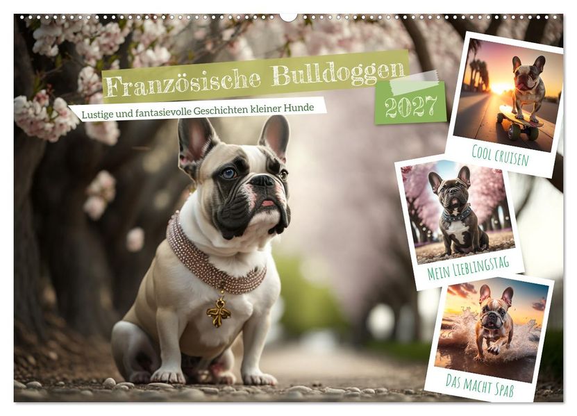 Französische Bulldoggen (Wandkalender 2027 DIN A2 quer) CALVENDO Monatskalender