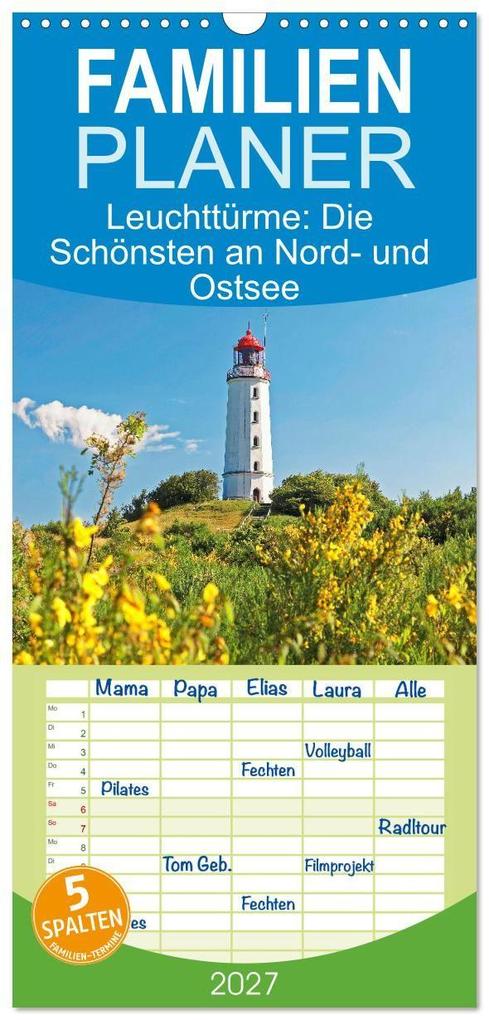 Familienplaner 2027 - Leuchttürme: Die Schönsten an Nord- und Ostsee mit 5 Spalten (Wandkalender 21 x 45 cm) CALVENDO