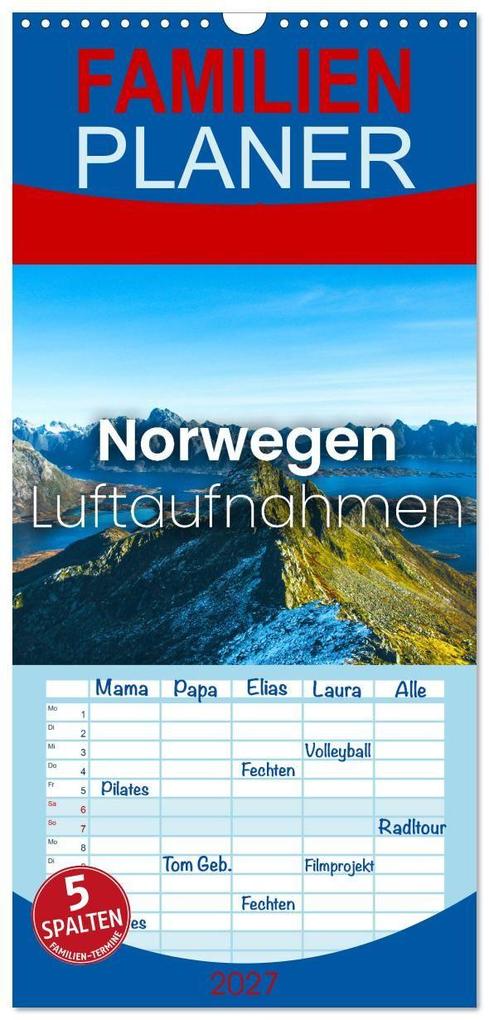 Familienplaner 2027 - Norwegen Luftaufnahmen mit 5 Spalten (Wandkalender 21 x 45 cm) CALVENDO