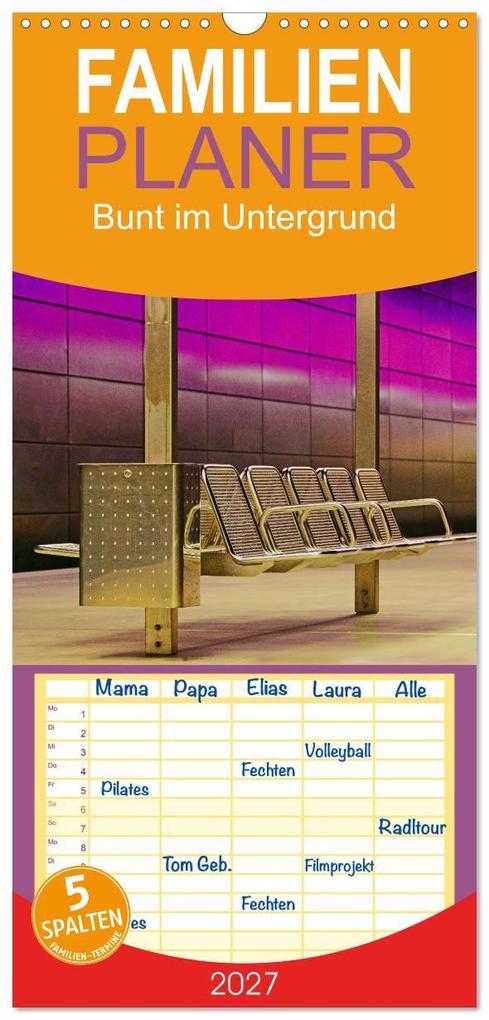 Familienplaner 2027 - Bunt im Untergrund mit 5 Spalten (Wandkalender 21 x 45 cm) CALVENDO