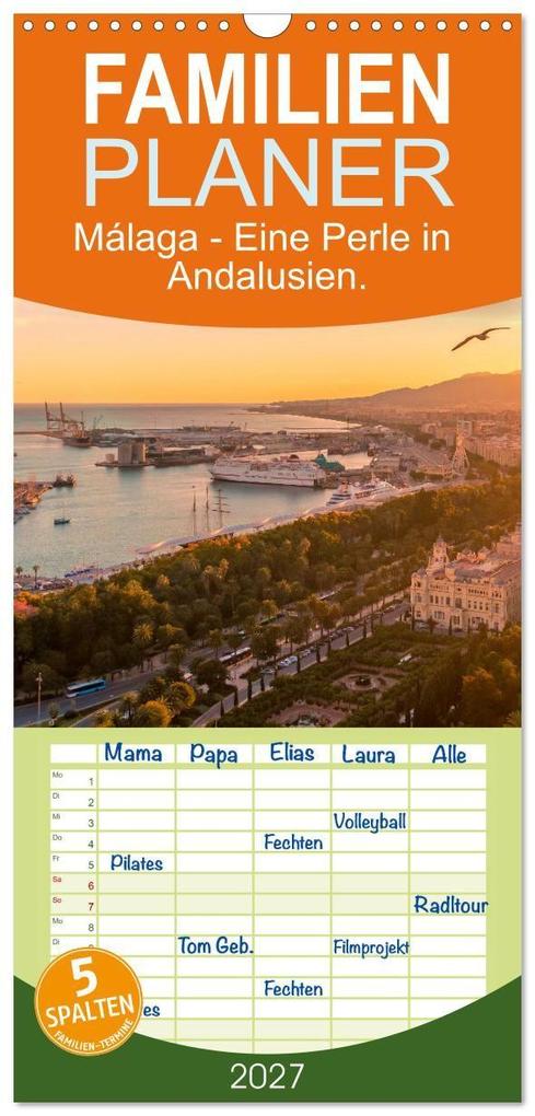 Familienplaner 2027 - Málaga - Eine Perle in Andalusien. mit 5 Spalten (Wandkalender 21 x 45 cm) CALVENDO