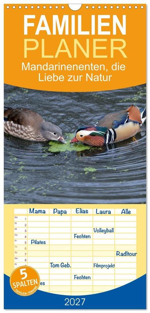 Familienplaner 2027 - Mandarinenenten die Liebe zur Natur mit 5 Spalten (Wandkalender 21 x 45 cm) CALVENDO