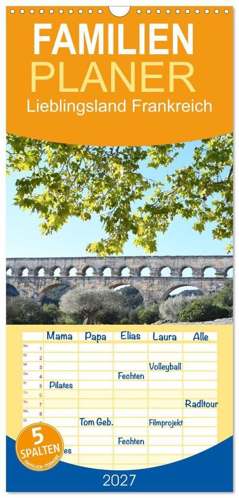 Familienplaner 2027 - Lieblingsland Frankreich mit 5 Spalten (Wandkalender 21 x 45 cm) CALVENDO