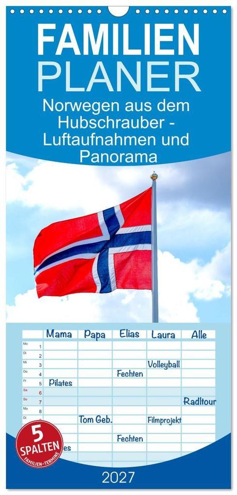 Familienplaner 2027 - Norwegen aus dem Hubschrauber - Luftaufnahmen und Panorama mit 5 Spalten (Wandkalender 21 x 45 cm) CALVENDO