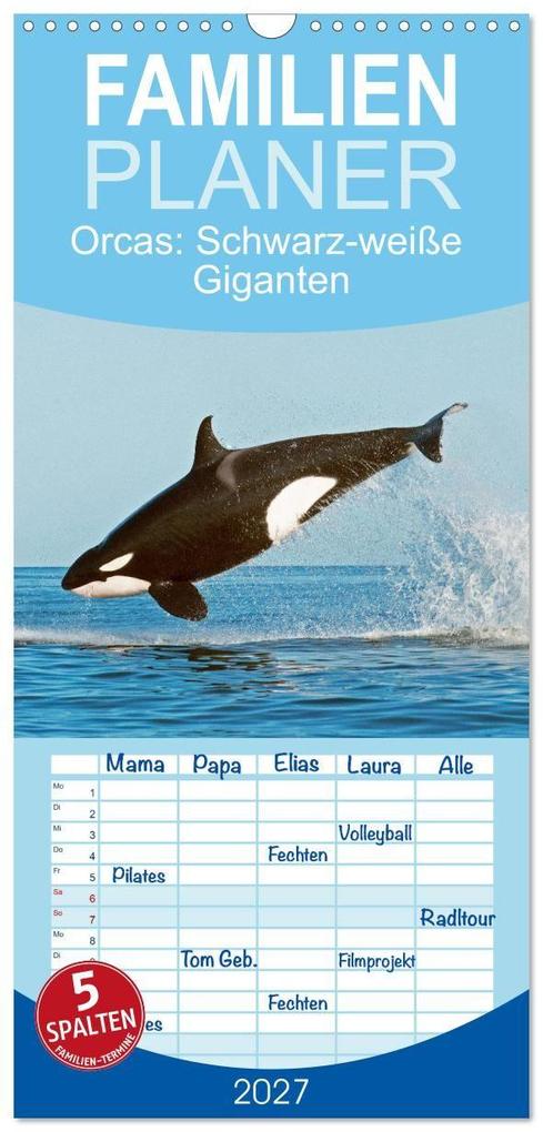 Familienplaner 2027 - Orcas: Schwarz-weiße Giganten mit 5 Spalten (Wandkalender 21 x 45 cm) CALVENDO