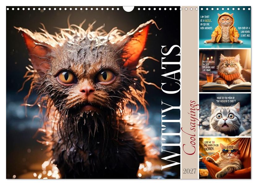 WITTY CATS Cool sayings (Wall Calendar 2027 DIN A3 landscape) CALVENDO 12 Month Wall Calendar