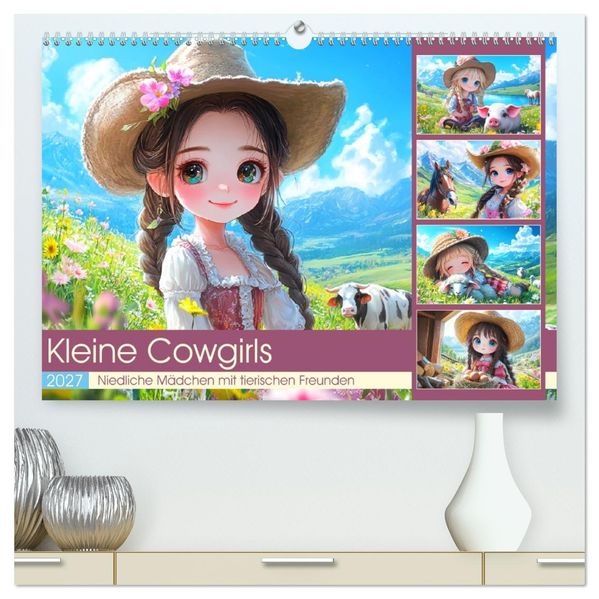 Kleine Cowgirls. Niedliche Mädchen mit tierischen Freunden (hochwertiger Premium Wandkalender 2027 DIN A2 quer) Kunstdruck in Hochglanz
