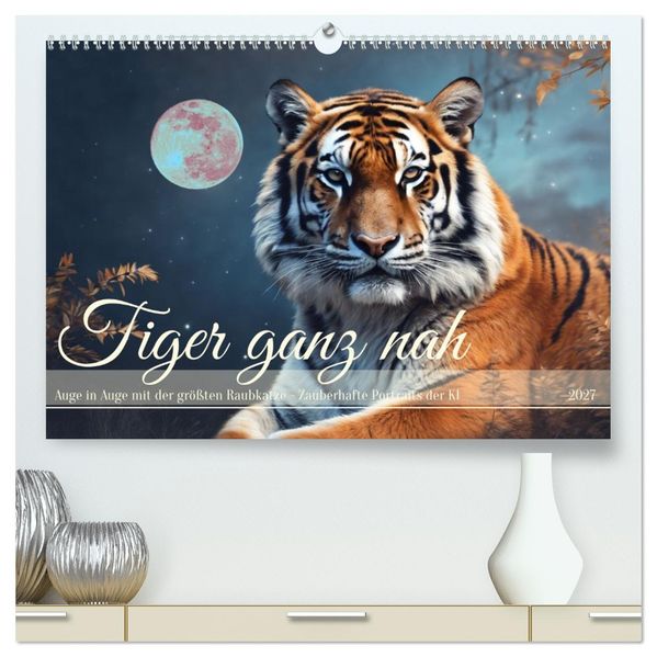 Tiger ganz nah (hochwertiger Premium Wandkalender 2027 DIN A2 quer) Kunstdruck in Hochglanz