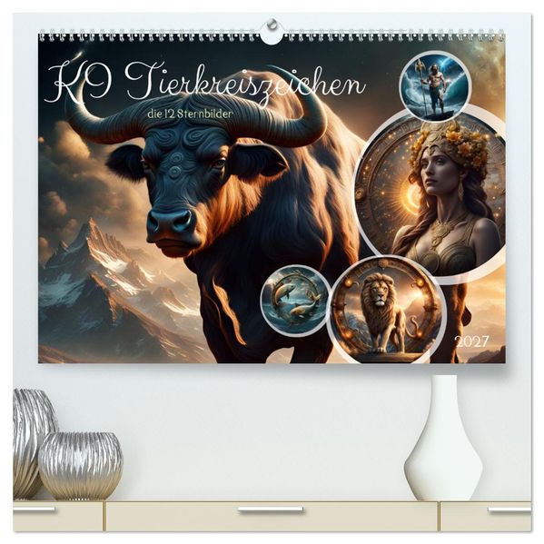 KI Tierkreiszeichen (hochwertiger Premium Wandkalender 2027 DIN A2 quer) Kunstdruck in Hochglanz