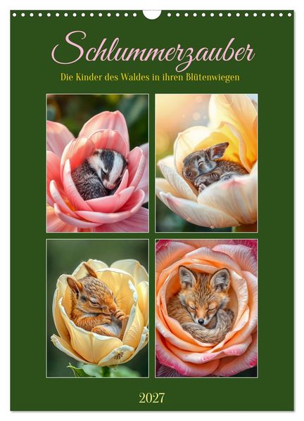 Schlummerzauber - Die Kinder des Waldes in ihren Blütenwiegen (Wandkalender 2027 DIN A3 hoch) CALVENDO Monatskalender