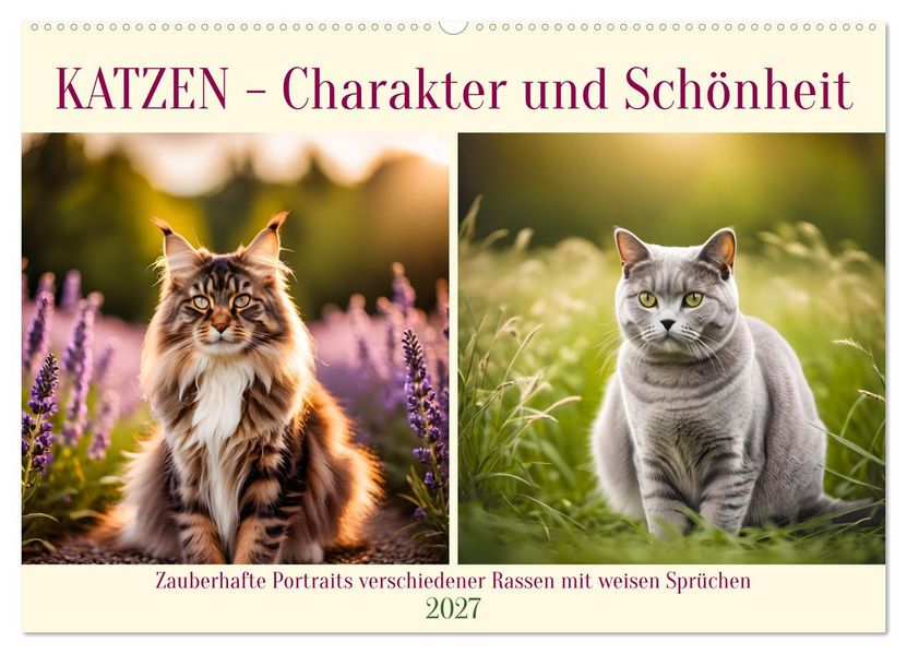 Katzen - Charakter und Schönheit (Wandkalender 2027 DIN A2 quer) CALVENDO Monatskalender