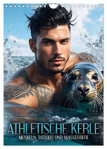 Athletische Kerle - Muskeln Tattoos und Wassertiere (Wandkalender 2027 DIN A4 hoch) CALVENDO Monatskalender
