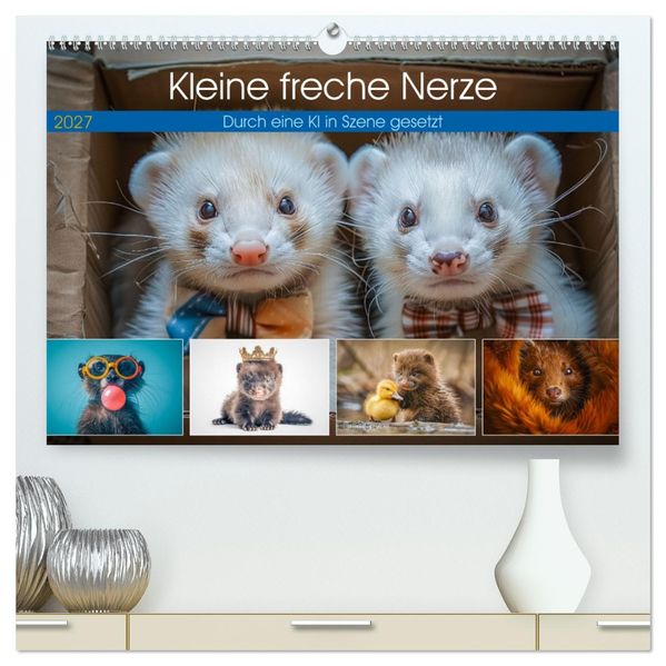 Kleine freche Nerze (hochwertiger Premium Wandkalender 2027 DIN A2 quer) Kunstdruck in Hochglanz