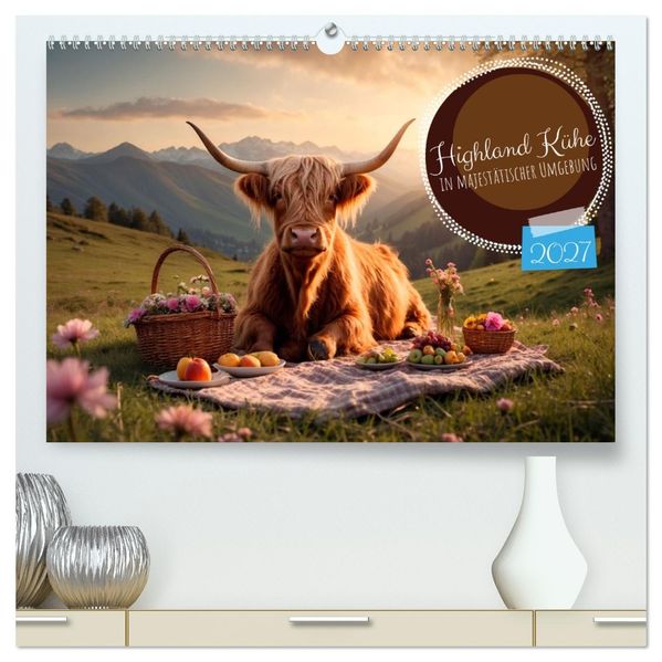 Highland Kühe (hochwertiger Premium Wandkalender 2027 DIN A2 quer) Kunstdruck in Hochglanz