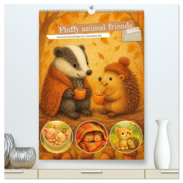 Fluffy animal friends - Animal friendships for everyday life (High Quality Premium Wall Calendar 2027 DIN A2 portrait)CALVENDO 12 Month Wall Calendar