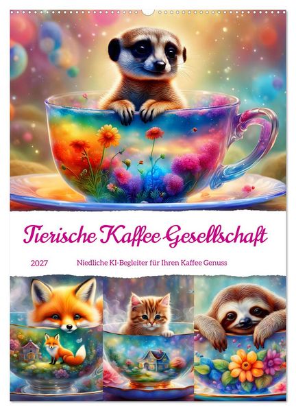 Tierische Kaffee Gesellschaft (Wandkalender 2027 DIN A2 hoch) CALVENDO Monatskalender
