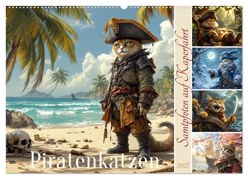 Piratenkatzen- Samtpfoten auf Kaperfahrt (Wandkalender 2027 DIN A2 quer) CALVENDO Monatskalender