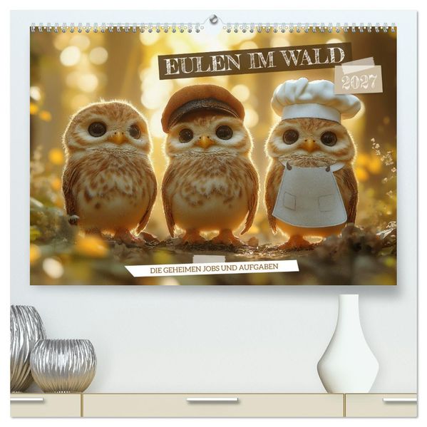 Eulen im Wald - Die geheimen Jobs und Aufgaben (hochwertiger Premium Wandkalender 2027 DIN A2 quer) Kunstdruck in Hochglanz