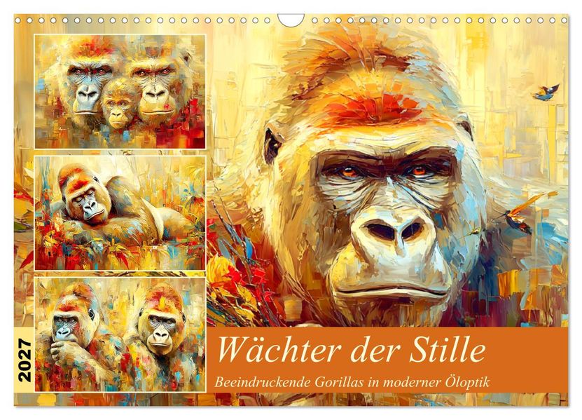 Wächter der Stille. Beeindruckende Gorillas in moderner Öloptik (Wandkalender 2027 DIN A3 quer) CALVENDO Monatskalender