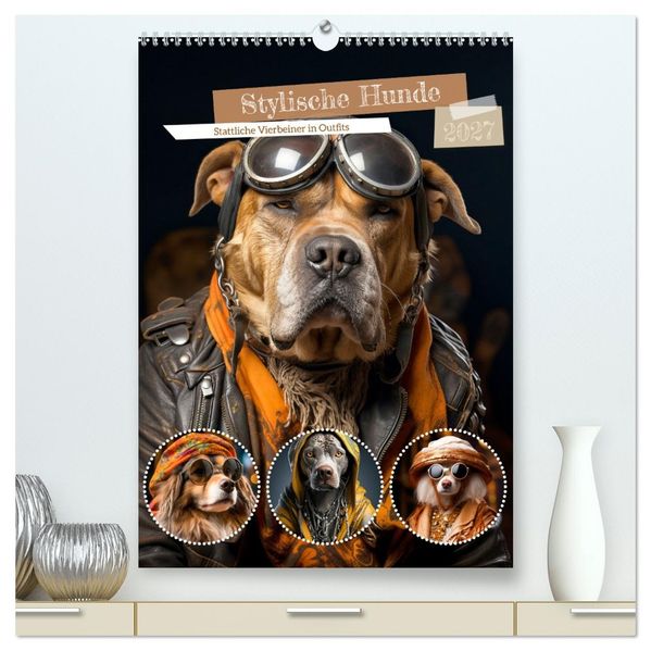 Stylische Hunde (hochwertiger Premium Wandkalender 2027 DIN A2 hoch) Kunstdruck in Hochglanz