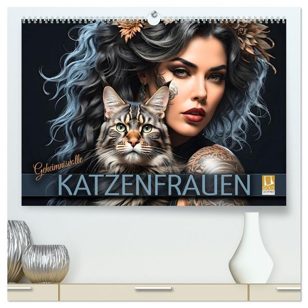 Geheimnisvolle Katzenfrauen (hochwertiger Premium Wandkalender 2027 DIN A2 quer) Kunstdruck in Hochglanz