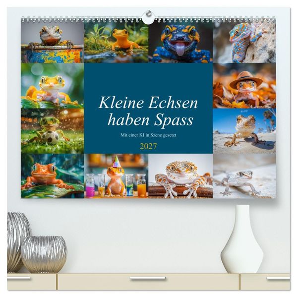 Kleine Echsen haben Spass (hochwertiger Premium Wandkalender 2027 DIN A2 quer) Kunstdruck in Hochglanz