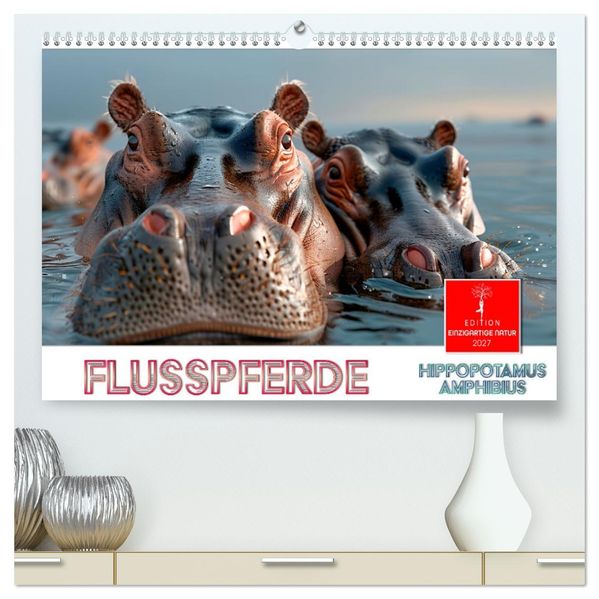 Flusspferde - Hippopotamus amphibius (hochwertiger Premium Wandkalender 2027 DIN A2 quer) Kunstdruck in Hochglanz