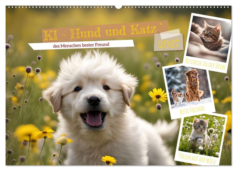 KI - Hund und Katz `des Menschen bester Freund (Wandkalender 2027 DIN A2 quer) CALVENDO Monatskalender