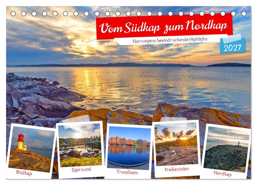 Vom Südkap zum Nordkap (Tischkalender 2027 DIN A5 quer) CALVENDO Monatskalender