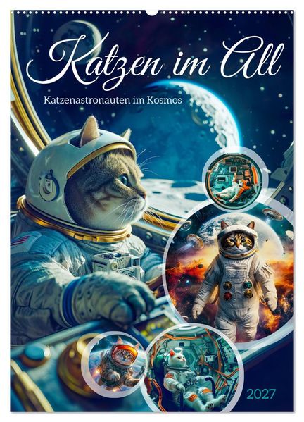 Katzen im All - Katzenastronauten im Kosmos (Wandkalender 2027 DIN A2 hoch) CALVENDO Monatskalender