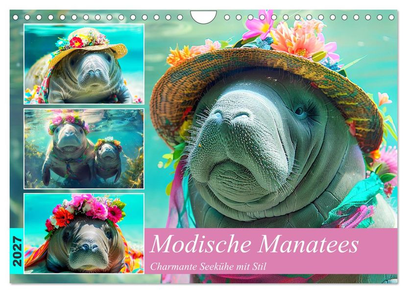 Modische Manatees. Charmante Seekühe mit Stil (Wandkalender 2027 DIN A4 quer) CALVENDO Monatskalender