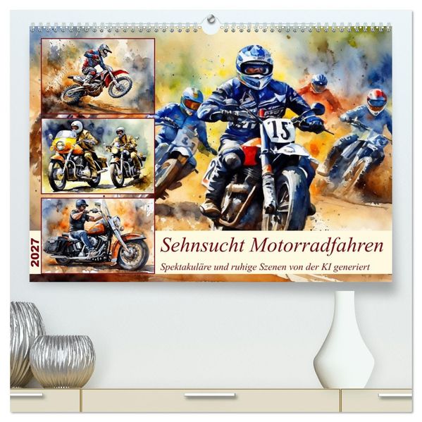 Sehnsucht Motorradfahren (hochwertiger Premium Wandkalender 2027 DIN A2 quer) Kunstdruck in Hochglanz