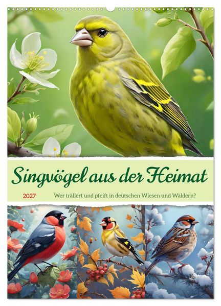 Singvögel aus der Heimat (Wandkalender 2027 DIN A2 hoch) CALVENDO Monatskalender