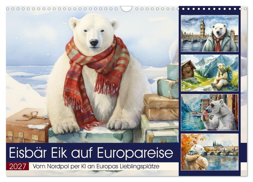 Eisbär Eik auf Europareise (Wandkalender 2027 DIN A3 quer) CALVENDO Monatskalender