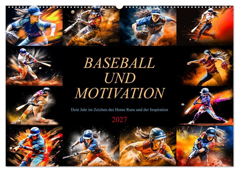 Baseball und Motivation (Wandkalender 2027 DIN A2 quer) CALVENDO Monatskalender