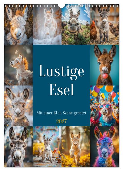 Lustige Esel (Wandkalender 2027 DIN A3 hoch) CALVENDO Monatskalender
