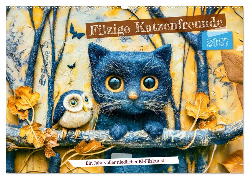 Filzige Katzenfreunde - Ein Jahr voller niedlicher KI-Filzkunst (Wandkalender 2027 DIN A2 quer) CALVENDO Monatskalender