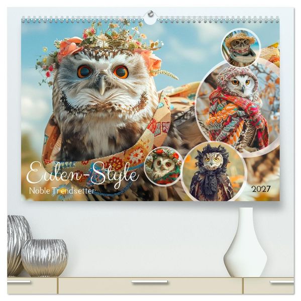 Eulen-Style. Noble Trendsetter (hochwertiger Premium Wandkalender 2027 DIN A2 quer) Kunstdruck in Hochglanz