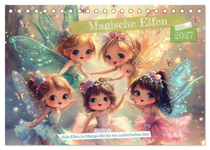 Magische Elfen - Süße Elfen im Manga-Stil für ein zauberhaftes Jahr (Tischkalender 2027 DIN A5 quer) CALVENDO Monatskalender