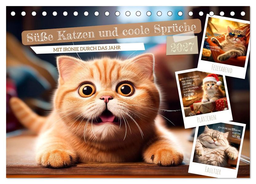 Süße Katzen und coole Sprüche (Tischkalender 2027 DIN A5 quer) CALVENDO Monatskalender