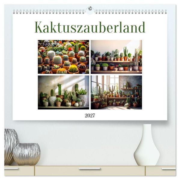 Kaktuszauberland (hochwertiger Premium Wandkalender 2027 DIN A2 quer) Kunstdruck in Hochglanz