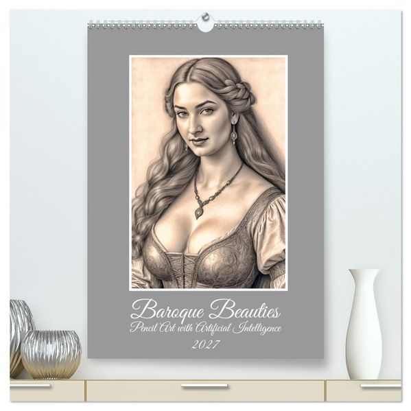Baroque Beauties Pencil Art with Artificial Intelligence (High Quality Premium Wall Calendar 2027 DIN A2 portrait)CALVENDO 12 Month Wall Calendar