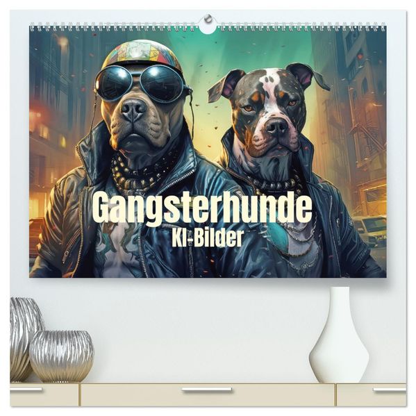 Gangsterhunde - KI-Bilder (hochwertiger Premium Wandkalender 2027 DIN A2 quer) Kunstdruck in Hochglanz