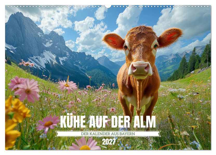 KÜHE AUF DER ALM - Der Kalender aus Bayern (Wandkalender 2027 DIN A2 quer) CALVENDO Monatskalender