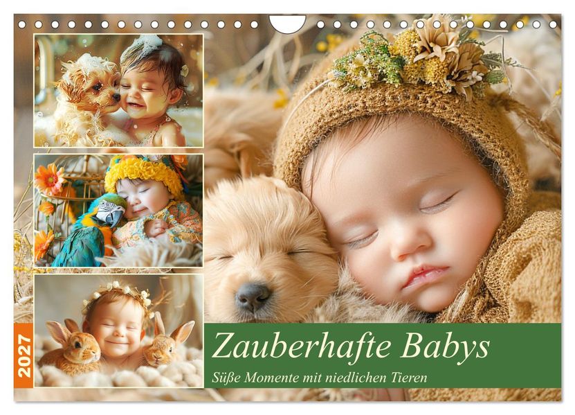Zauberhafte Babys. Süße Momente mit niedlichen Tieren (Wandkalender 2027 DIN A4 quer) CALVENDO Monatskalender