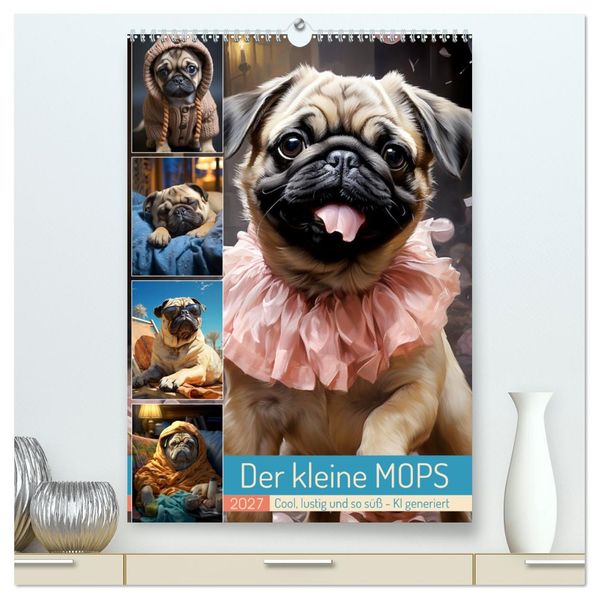 Der kleine Mops (hochwertiger Premium Wandkalender 2027 DIN A2 hoch) Kunstdruck in Hochglanz